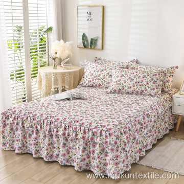 100% Cotton printed bed sheet skirt home king